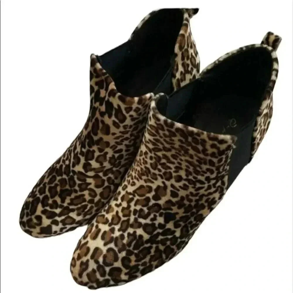Qupid Leopard‎ Print Faux Suede Ankle Boots Y2K 90’s Sz 6